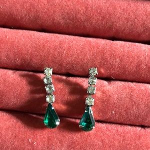Vintage rhinestone and emerald earrings